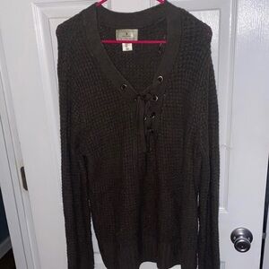 Women’s Olive Sweater with Lace-Up Detail